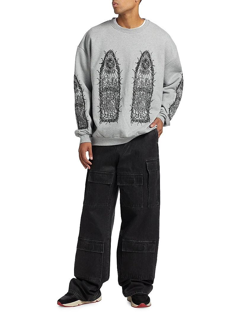 Waxed Cotton Wide-Leg Cargo Pants