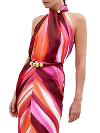 Shela Abstract Gathered Sleeveless Blouse