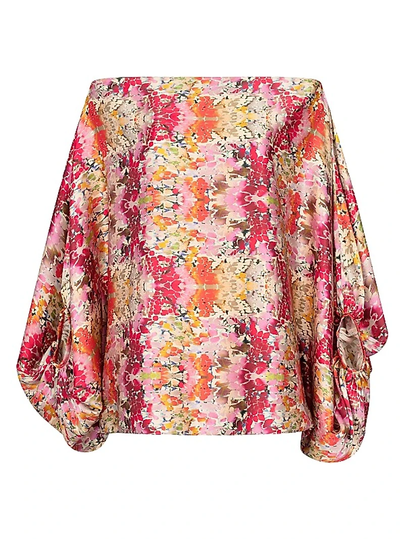 Bellagio Floral Stretch-Silk Off-The-Shoulder Blouse