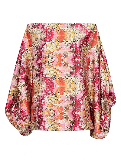 Bellagio Floral Stretch-Silk Off-The-Shoulder Blouse