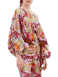 Bellagio Floral Stretch-Silk Off-The-Shoulder Blouse