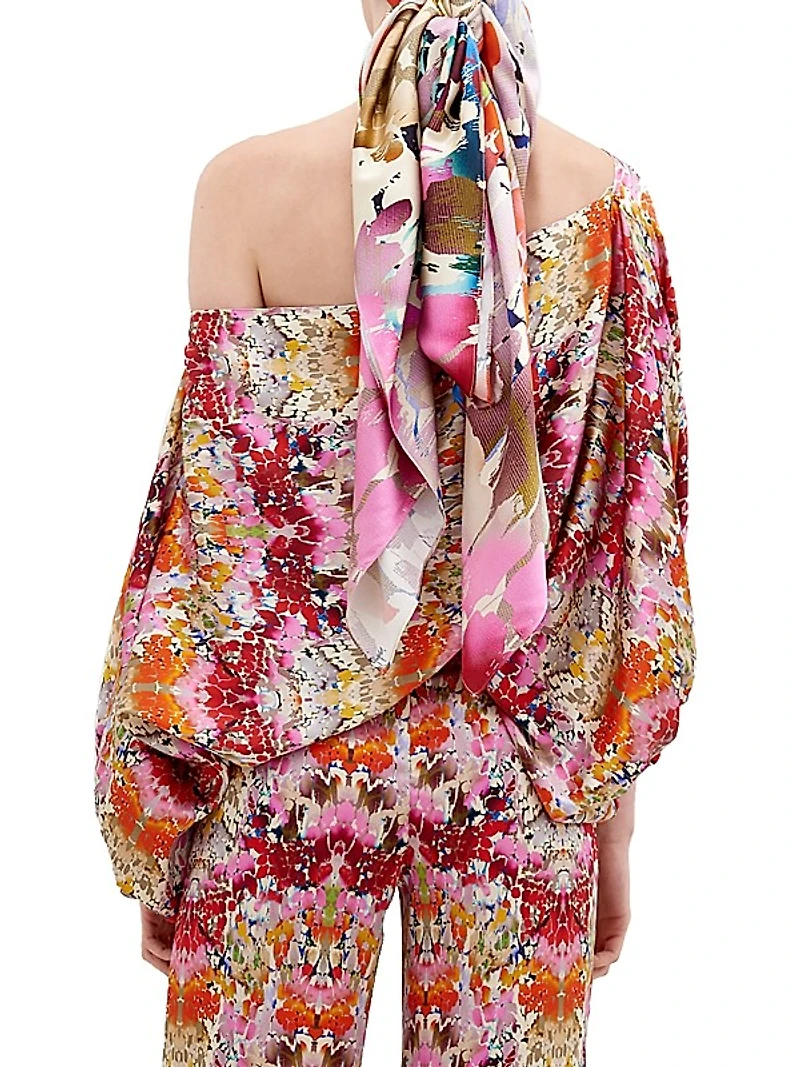 Bellagio Floral Stretch-Silk Off-The-Shoulder Blouse