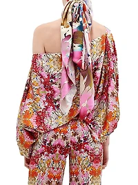 Bellagio Floral Stretch-Silk Off-The-Shoulder Blouse