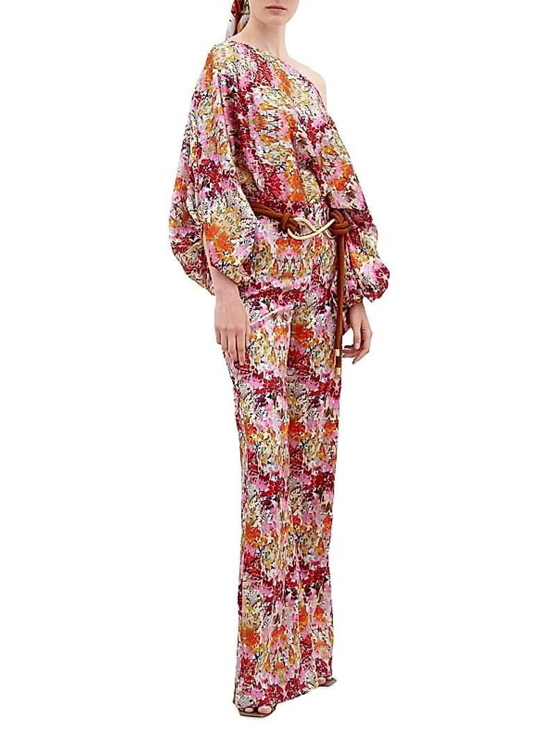Bellagio Floral Stretch-Silk Off-The-Shoulder Blouse