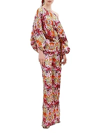 Bellagio Floral Stretch-Silk Off-The-Shoulder Blouse