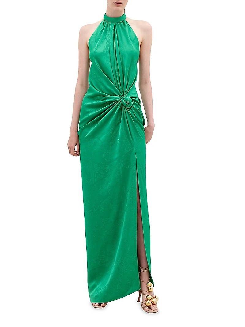 Tizziana Satin Tie-Waist Maxi-Dress