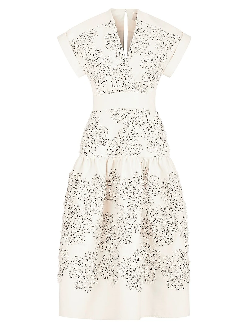 Metaponto Embroidered Floral Cotton-Blend Midi-Dress
