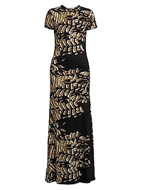 Yara Abstract Short-Sleeve Maxi-Dress