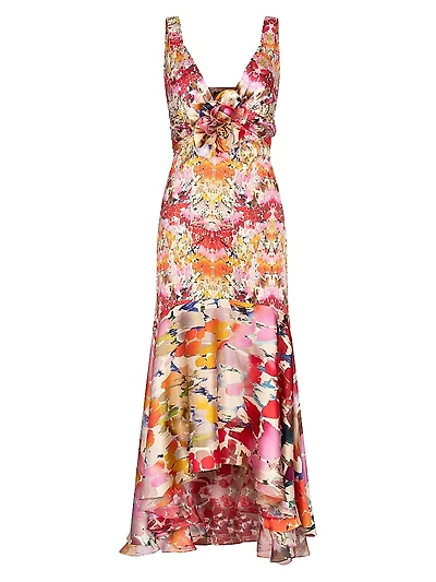 Saskya Floral Stretch-Silk Midi-Dress