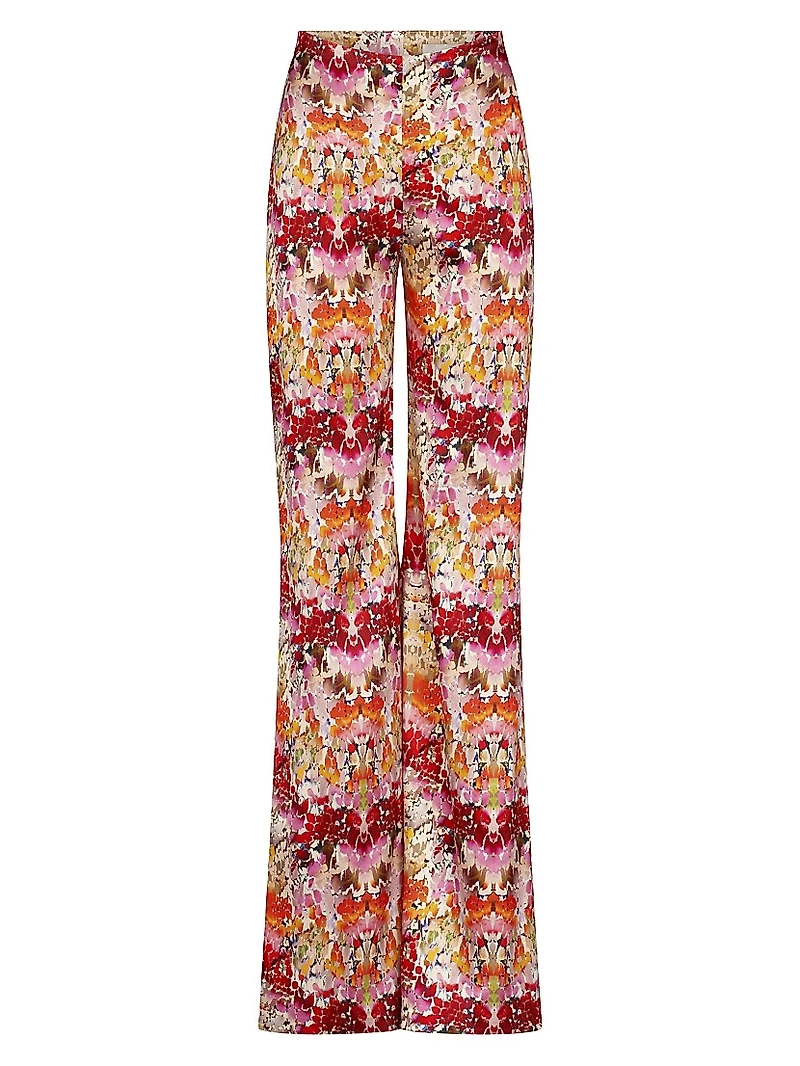 Andie Abstract Stretch-Silk Flared Pants