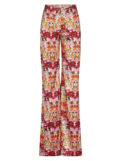 Andie Abstract Stretch-Silk Flared Pants