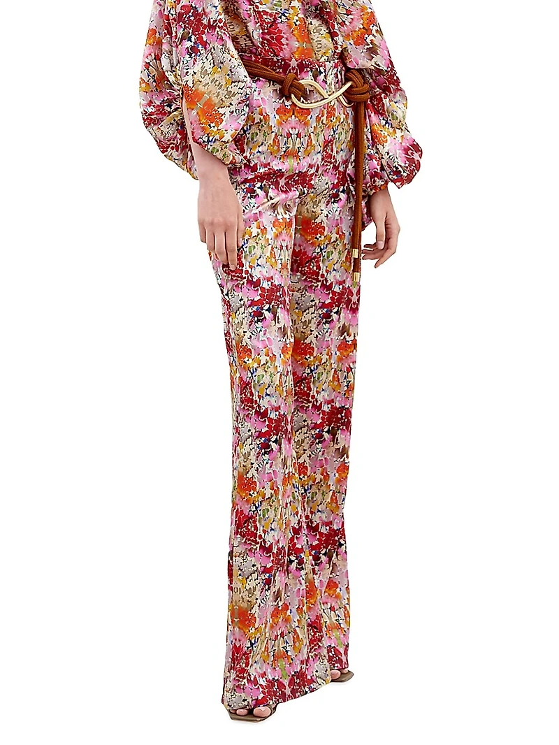 Andie Abstract Stretch-Silk Flared Pants