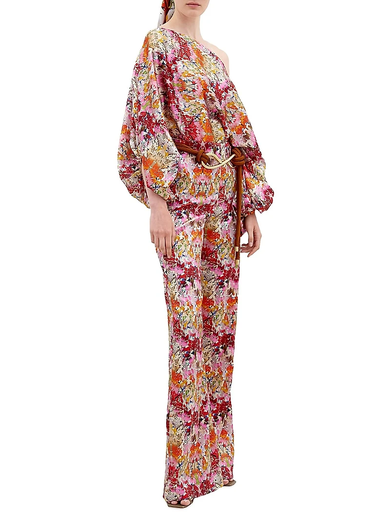 Andie Abstract Stretch-Silk Flared Pants