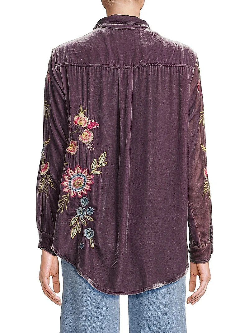 Julianna Embroidered Velvet Oversized Shirt