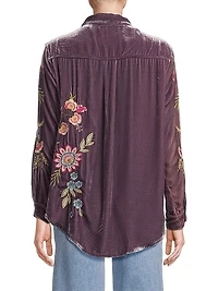 Julianna Embroidered Velvet Oversized Shirt