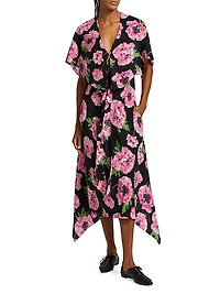 Poppy Print Silk Midi-Dress