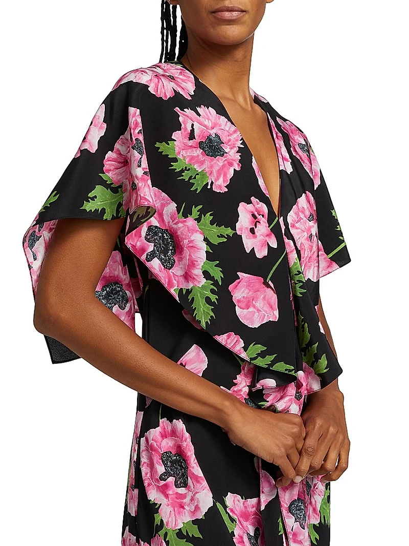 Poppy Print Silk Midi-Dress