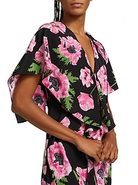 Poppy Print Silk Midi-Dress