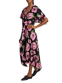 Poppy Print Silk Midi-Dress