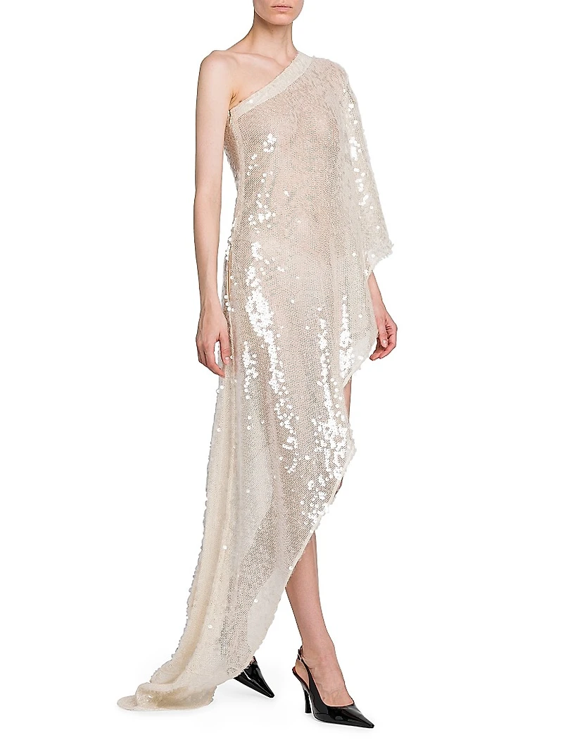 Sequined Ruffle Asymmetric Dress