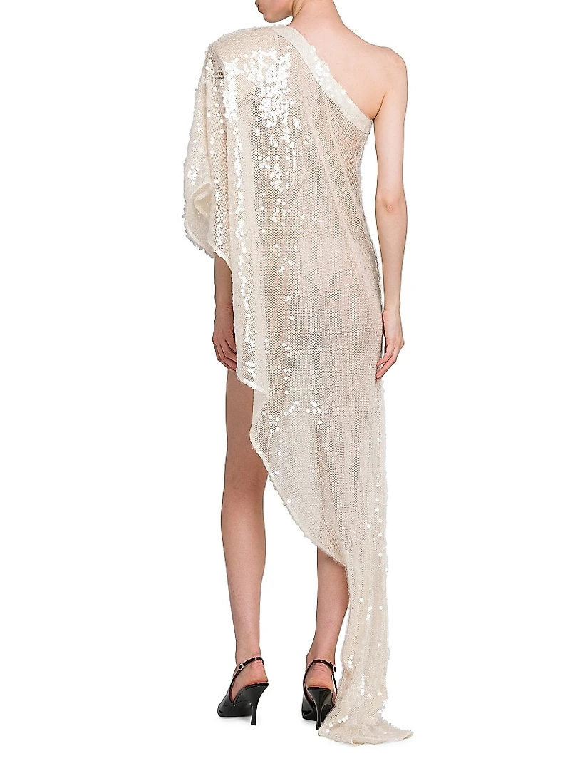 Sequined Ruffle Asymmetric Dress