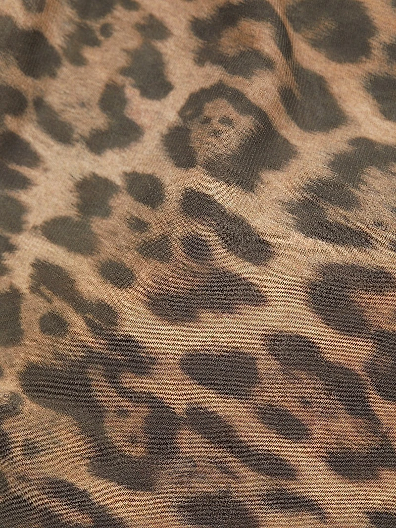 Leopard Mesh Long-Sleeve Midi-Dress