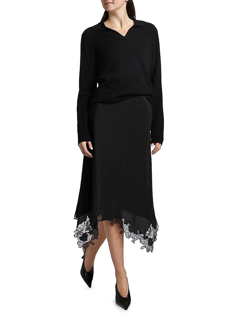 Lace-Trimmed Silk Skirt