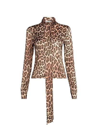 Leopard Print Tieneck Blouse