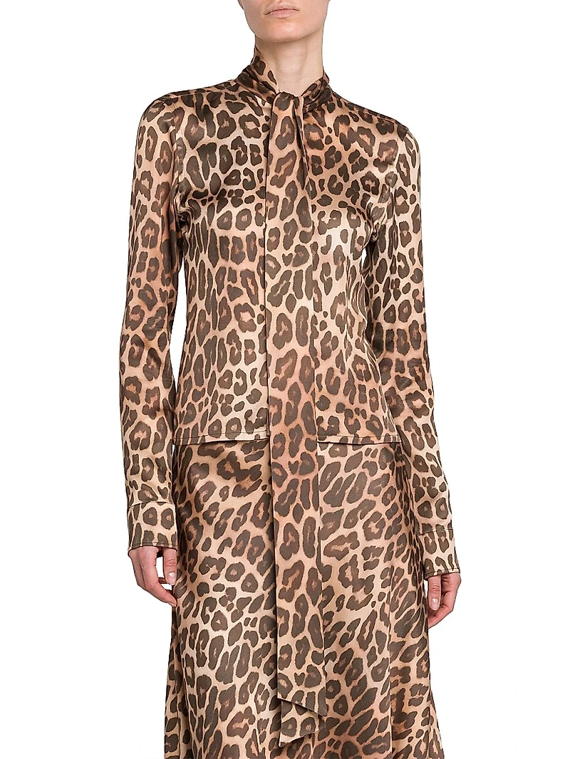 Leopard Print Tieneck Blouse