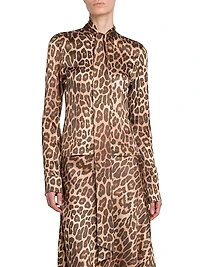 Leopard Print Tieneck Blouse