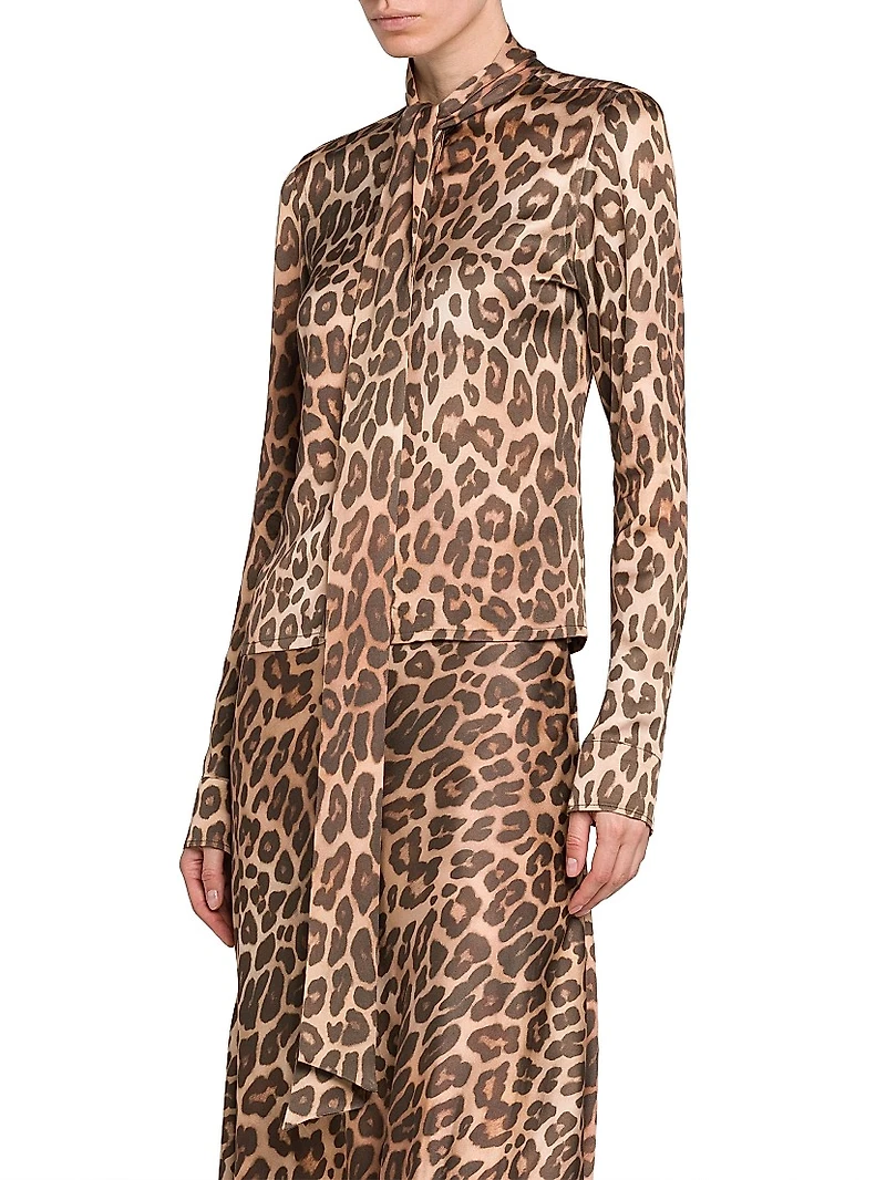 Leopard Print Tieneck Blouse