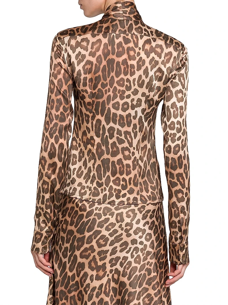 Leopard Print Tieneck Blouse