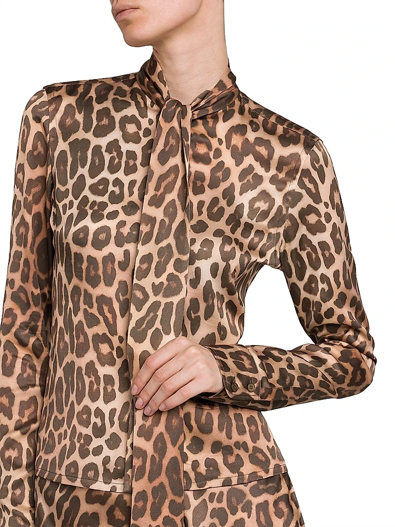 Leopard Print Tieneck Blouse