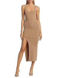 Ruched Rib-Knit Midi-Dress