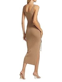 Ruched Rib-Knit Midi-Dress