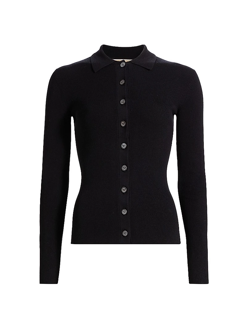 Rib-Knit Button-Front Cardigan