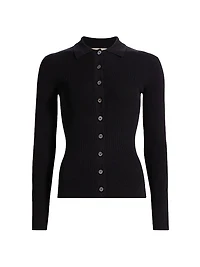 Rib-Knit Button-Front Cardigan