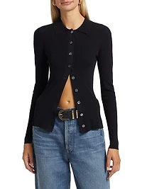 Rib-Knit Button-Front Cardigan