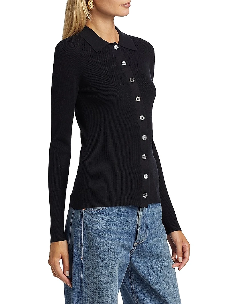 Rib-Knit Button-Front Cardigan