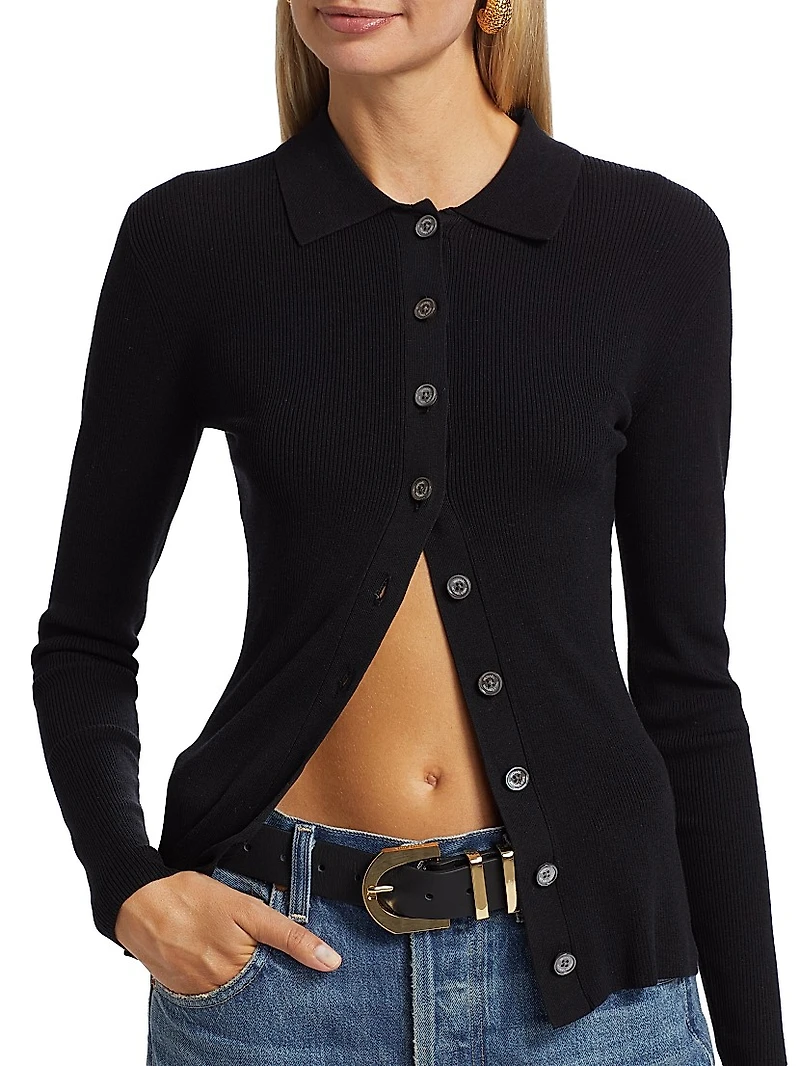 Rib-Knit Button-Front Cardigan