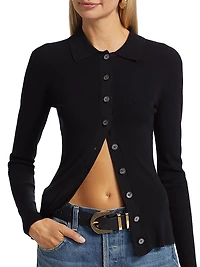 Rib-Knit Button-Front Cardigan