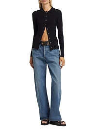 Rib-Knit Button-Front Cardigan