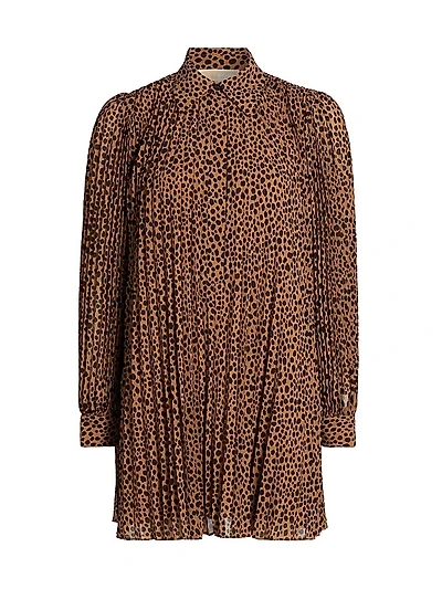 Cheetah Pleated Long-Sleeve Minidress