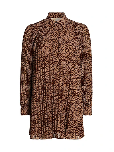 Cheetah Pleated Long-Sleeve Minidress