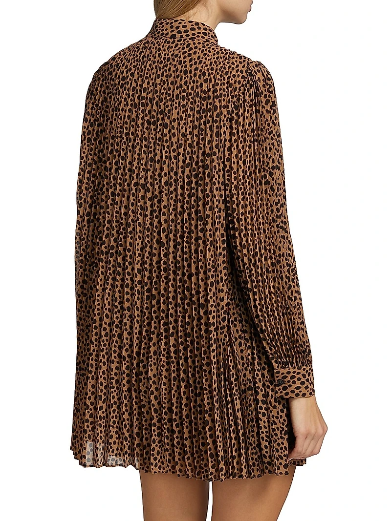 Cheetah Pleated Long-Sleeve Minidress