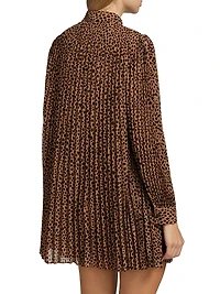 Cheetah Pleated Long-Sleeve Minidress