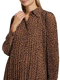 Cheetah Pleated Long-Sleeve Minidress
