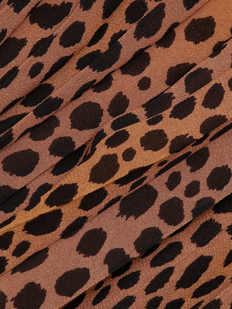 Cheetah Pleated Long-Sleeve Minidress