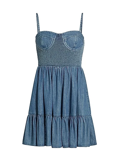 Smocked Denim Bustier Minidress