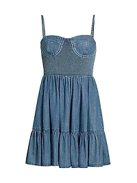 Smocked Denim Bustier Minidress